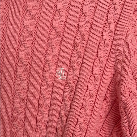Lauren Ralph Lauren Pink Cropped Cable Knit Crew Neck Sweater made in Hong Kong - Picture 4 of 9